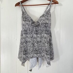 Swimsuits For All Black White Animal Print Convertible Tankini Swim Top Size 14
